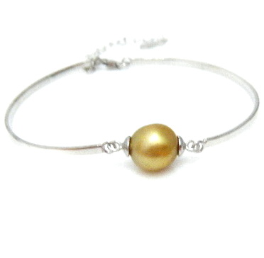 Silver Adjustable Bangle with Gold South Sea Pearl